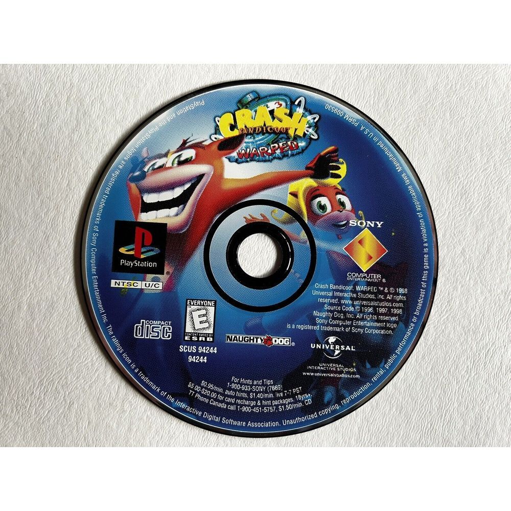 PS1 Playstation 1 Crash Bandicoot Warped  No Case Or Manual. DISC ONLY!!!